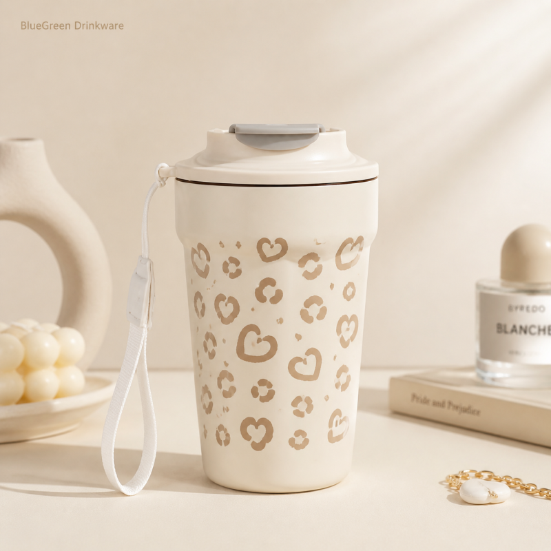 380ml Octagonal Travel Coffee Tumbler with Strap