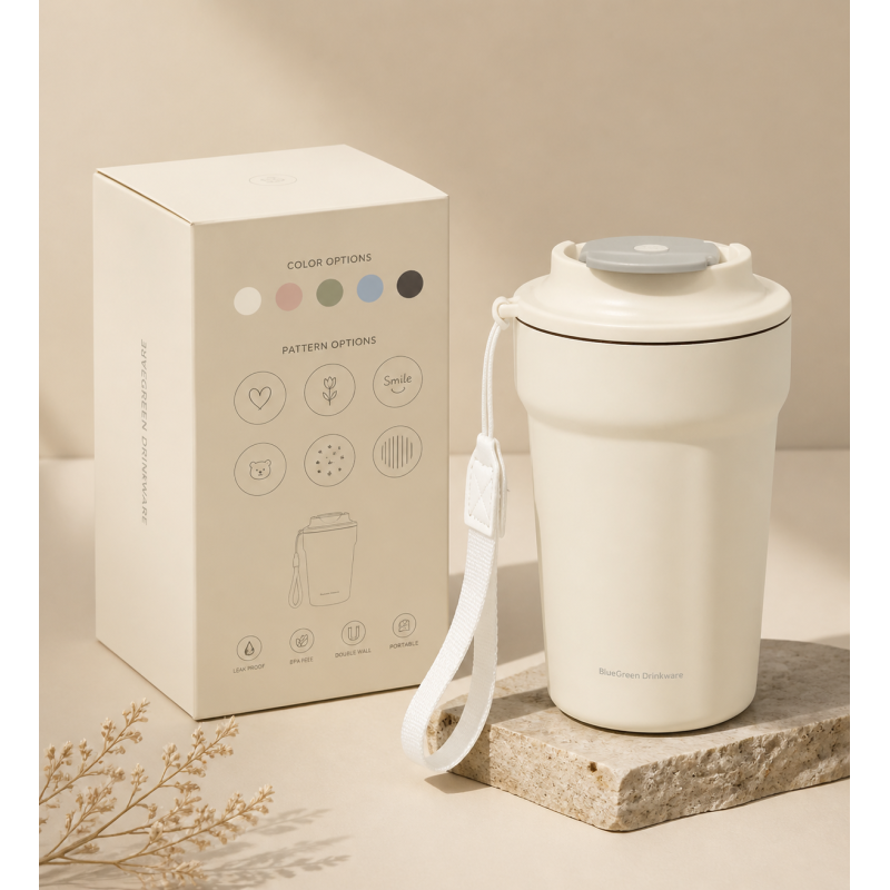 380ml Octagonal Travel Coffee Tumbler with Strap