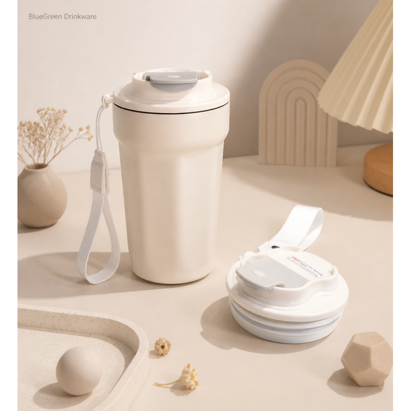 380ml Octagonal Travel Coffee Tumbler with Strap