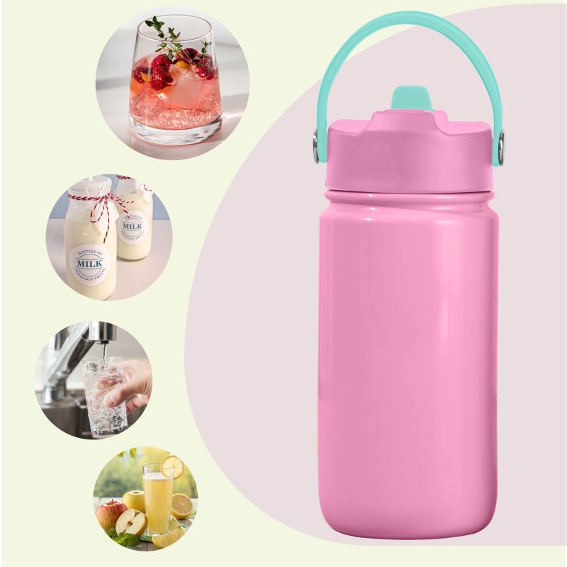 420ml Kid Water Bottle with Dust Proof Straw Lid Thermal Water Bottle with Handle Anti Slip Bottle for School