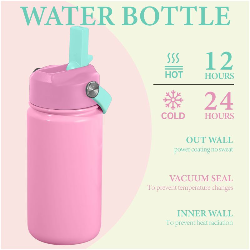 420ml Kid Water Bottle with Dust Proof Straw Lid Thermal Water Bottle with Handle Anti Slip Bottle for School