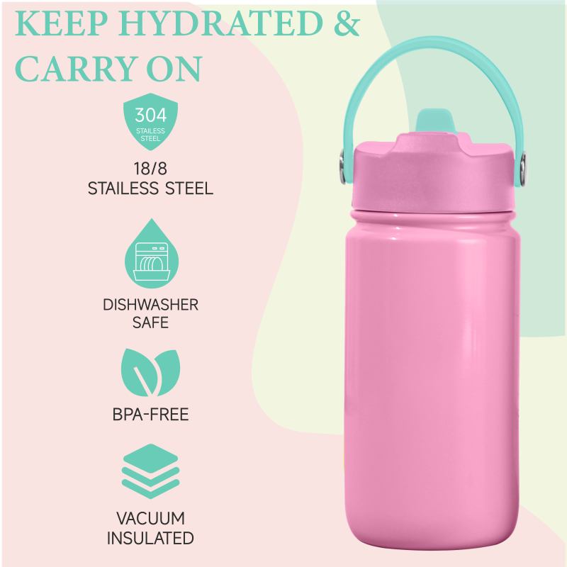 420ml Kid Water Bottle with Dust Proof Straw Lid Thermal Water Bottle with Handle Anti Slip Bottle for School