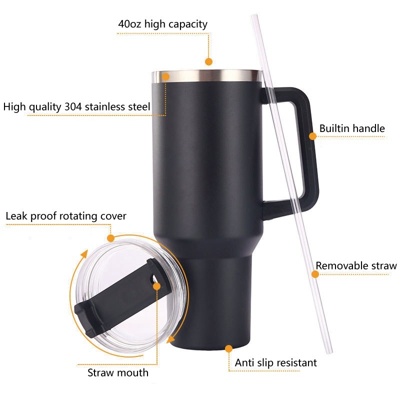 2024 Fashion Christmas Gift 40oz Leak Proof Stainless Steel Tumbler With Handle Lid Vacuum Insulated Travel Tumbler With Straw