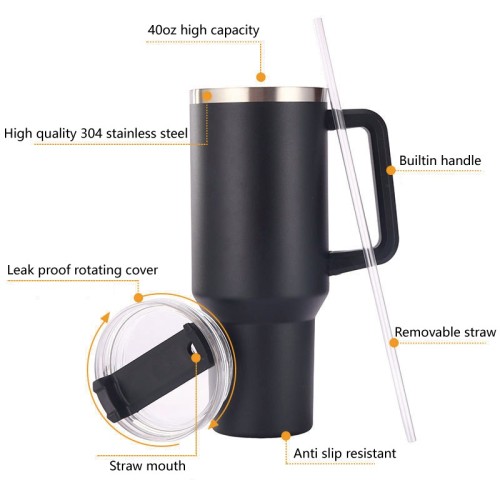 2024 Fashion Christmas Gift 40oz Leak Proof Stainless Steel Tumbler With Handle Lid Vacuum Insulated Travel Tumbler With Straw