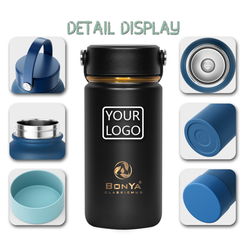 Sustainable 304 Stainless Steel Vacuum Flask Wide-Mouth Leak-Proof Water Bottle for Hiking Travel and Daily Use