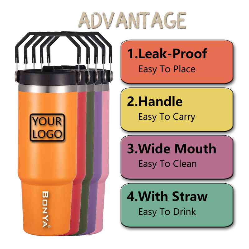 Best Quality Tumbler 30 Oz With Handle And Flip Straw Gourde Inox Deau Thermos Insulated Stainless Steel Water Bottle