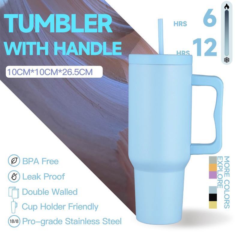 40oz Stainless Steel Vacuum Insulated Tumbler with Handle and Straw Leakproof BPA Free for Car and Party Use