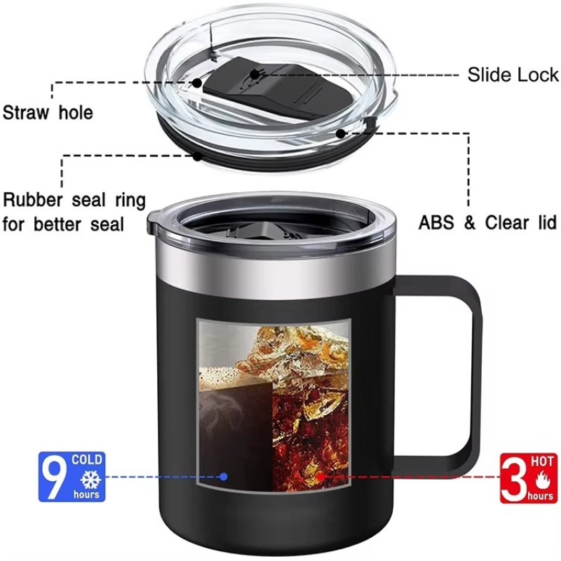 Top Ranking 12oz 14oz Custom Logo 304 Stainless Steel Double Wall Vaccuum Insulated Camping Travel Cup Coffee Mug With Handle