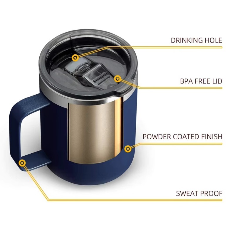 Top Ranking 12oz 14oz Custom Logo 304 Stainless Steel Double Wall Vaccuum Insulated Camping Travel Cup Coffee Mug With Handle