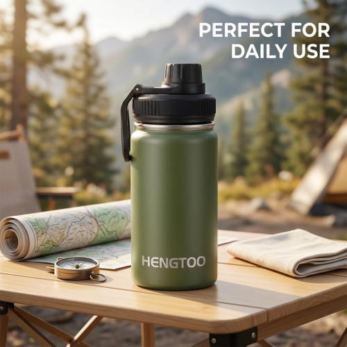 Camping 12oz Insulated Thermos with Handgrip, Custom Logo 12 oz Vacuum Flask Factory, 6-12 Hour Thermal Wide Mouth Tumbler - HENGTOO