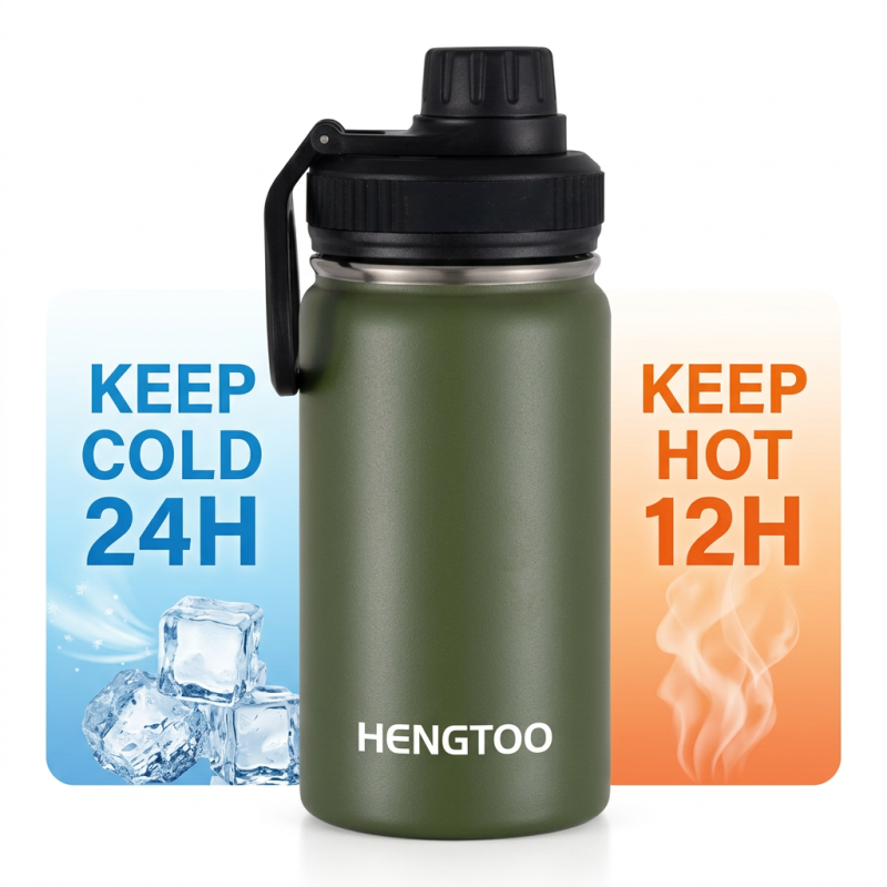 Camping 12oz Insulated Thermos with Handgrip, Custom Logo 12 oz Vacuum Flask Factory, 6-12 Hour Thermal Wide Mouth Tumbler - HENGTOO