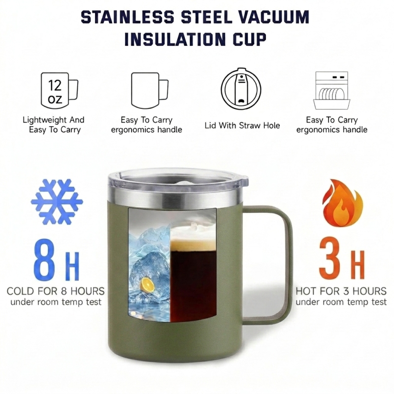12oz Slim Fit Stainless Steel Double Wall Portable Trending Vacuum Flask Handle Lid Leak Proof 6 12hr Thermal BPA