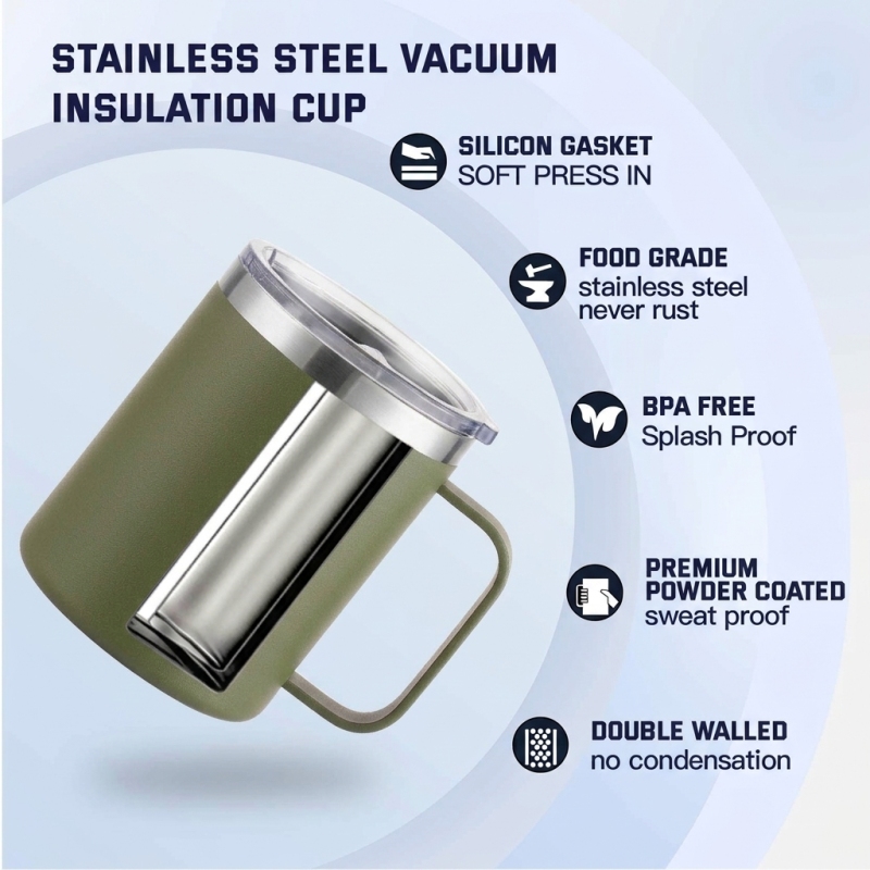 12oz Slim Fit Stainless Steel Double Wall Portable Trending Vacuum Flask Handle Lid Leak Proof 6 12hr Thermal BPA