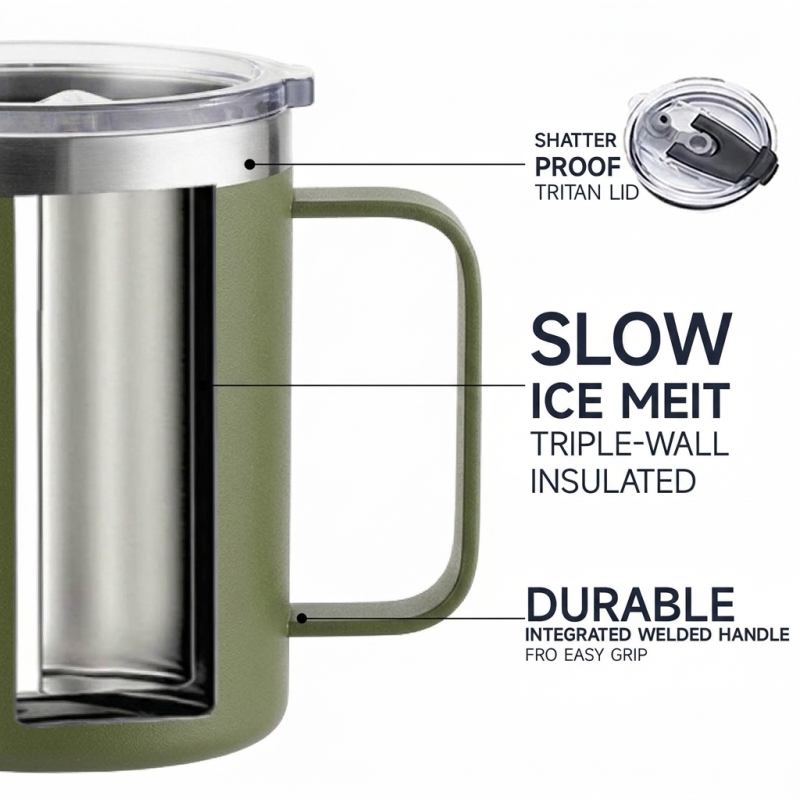 12oz Slim Fit Stainless Steel Double Wall Portable Trending Vacuum Flask Handle Lid Leak Proof 6 12hr Thermal BPA