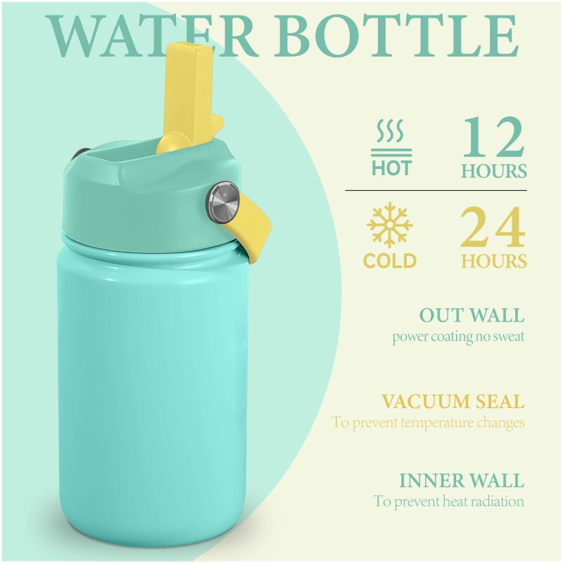 BPA-Free 14oz Double Wall Stainless Steel Insulated Vacuum Flask New Lid Kid Water Bottle for School Use Hot Cold for Hot Water