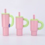 Customized 304 Stainless Steel Portable Vacuum Insulated Cup with High Quality Handle, Car Cup with Portable Sipping Tube