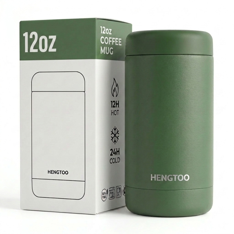 Custom Logo Double Wall Vacuum Insulated 12oz Stainless Steel BPA Free Coffee Travel Mug for Office Cup Camping