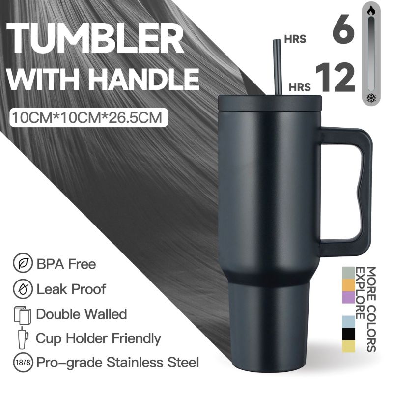 New Arrival 304 Stainless Steel Cartoon Straw Mug 40oz Vacuum Insulated BPA Free Leak-Proof 6-12hr Thermal Portable Handle Large