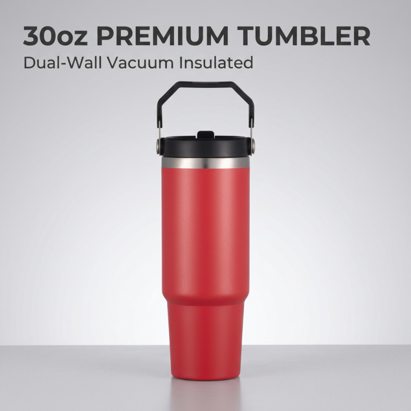 30oz Stainless Steel Tumbler with Handle and Lid Straw Eco-Friendly BPA Free Vacuum Insulated Travel Mug for Car Gym Camping