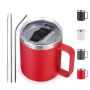Personalized 12 oz 14 oz 16 oz 24 oz Insulated Coffee Mug with Handle Powder Coated Stainless Steel Travel Metal Coffee Cup