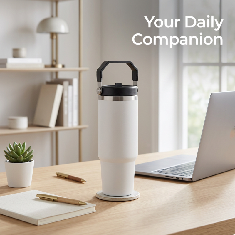 30oz Stainless Steel Vacuum Insulated Tumbler with Handle Lid Straw Leak-Proof Double Wall BPA Free Cold for Car & Travel