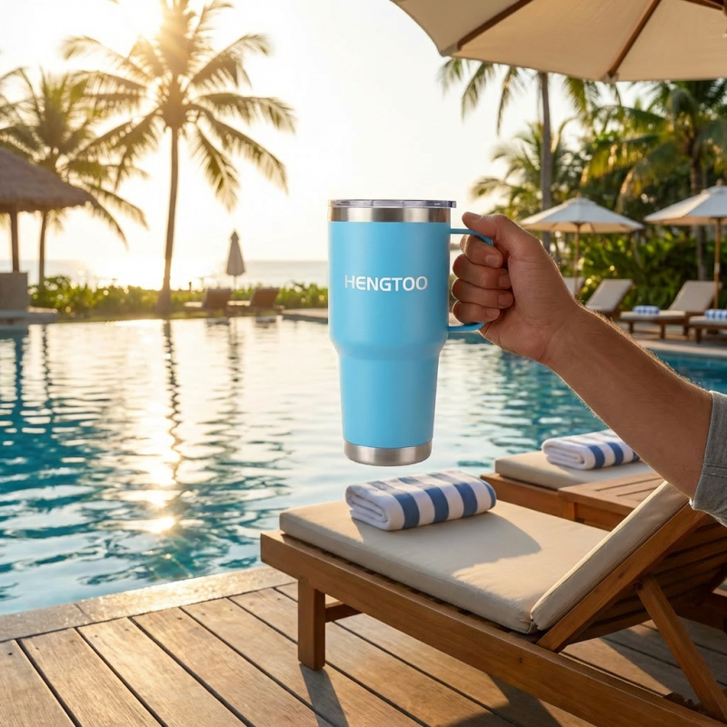 30oz Double Wall Stainless Steel Vacuum Insulated Coffee Cup with Handle for Hot/Cold Beverages Camping  Office Tumbler