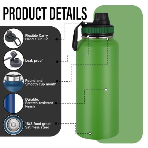 Custom Logo 1L Stainless Steel Double Wall Insulated Vacuum Flask 32oz Powder Coated Sports Water Bottles