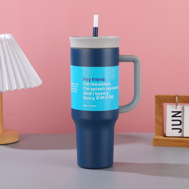 Stainless Steel 40oz Office Cup Tumbler Handle Straw Leakproof Vacuum Insulated 12-24hr Thermal Insulation Custom Logo Available