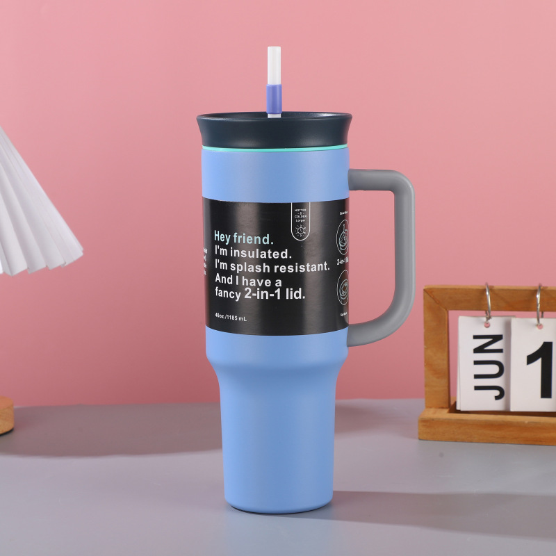 Stainless Steel 40oz Office Cup Tumbler Handle Straw Leakproof Vacuum Insulated 12-24hr Thermal Insulation Custom Logo Available