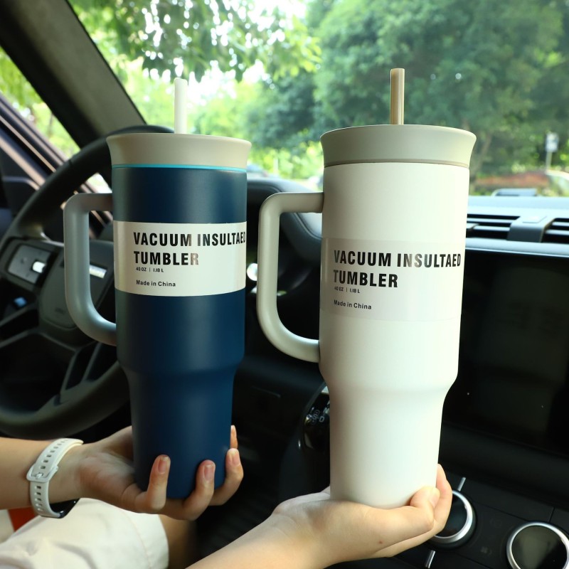 Stainless Steel 40oz Office Cup Tumbler Handle Straw Leakproof Vacuum Insulated 12-24hr Thermal Insulation Custom Logo Available