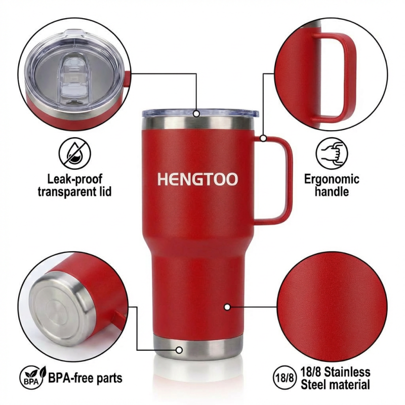 Bulk 20oz Double Wall Vacuum Insulated Tumbler Cup With Handle for Hot and Cold Beverage Travel Mug
