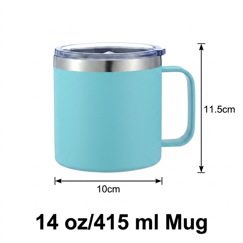 14oz Stainless Steel Coffee Mug Handle Vacuum Insulated Travel Mug Leakproof BPA Free 6-12hrs Thermal Performance for Office