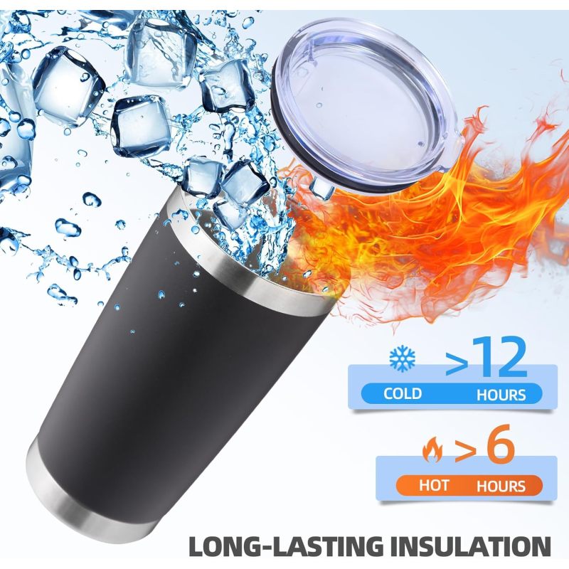 20oz 550ml Insulated Travel Tumbler Double Wall Stainless Steel Mug Red Powder Coated Lid Straw Hot Cold Drink Vessel