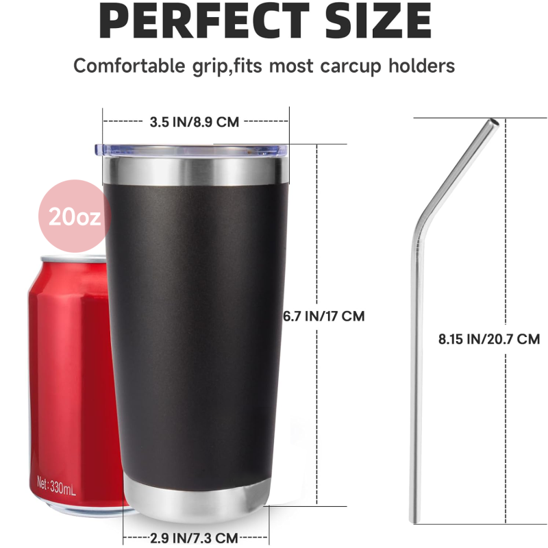 20oz 550ml Insulated Travel Tumbler Double Wall Stainless Steel Mug Red Powder Coated Lid Straw Hot Cold Drink Vessel