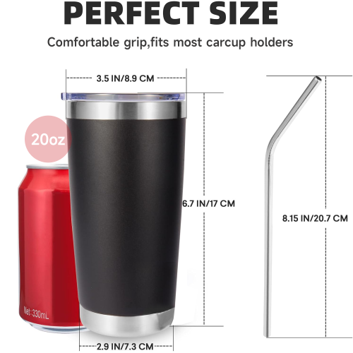20oz 550ml Insulated Travel Tumbler Double Wall Stainless Steel Mug Red Powder Coated Lid Straw Hot Cold Drink Vessel