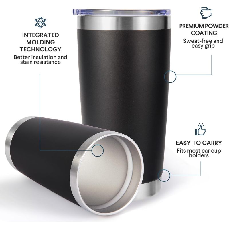 20oz 550ml Insulated Travel Tumbler Double Wall Stainless Steel Mug Red Powder Coated Lid Straw Hot Cold Drink Vessel