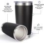 20oz 550ml Insulated Travel Tumbler Double Wall Stainless Steel Mug Red Powder Coated Lid Straw Hot Cold Drink Vessel