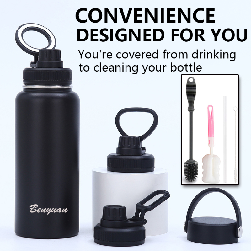 Premium 24oz Insulated Stainless Steel Sports  Leak-proof Wide Mouth Water Bottle Flask with Handle for Gym Yoga Hiking