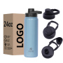 Premium 24oz Insulated Stainless Steel Sports  Leak-proof Wide Mouth Water Bottle Flask with Handle for Gym Yoga Hiking