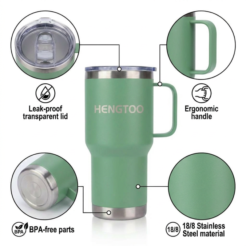Personalized 20oz Vacuum Insulated Travel Tumbler With Handle for Car Camping Outdoor Sport Coffee Mug