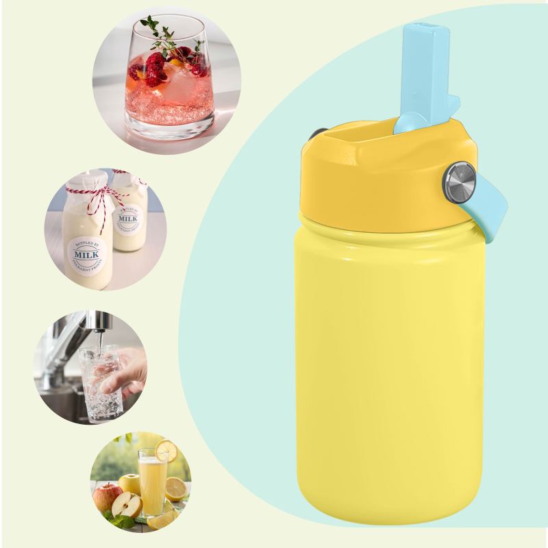 Kid Water Bottle 12oz Double Wall 18/8 Stainless Steel Vacuum Insulated for Children With BPA-free Lid