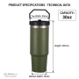 30oz Stainless Steel Thermal Water Bottle Vacuum Insulated Lightweight BPA Free Leak-Proof Sports Cup Riding Camping Gym Daily