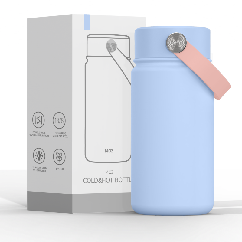 New Lid BPA Free Double Wall Stainless Steel Insulated Vacuum Flask 14oz Kid Water Bottle for School
