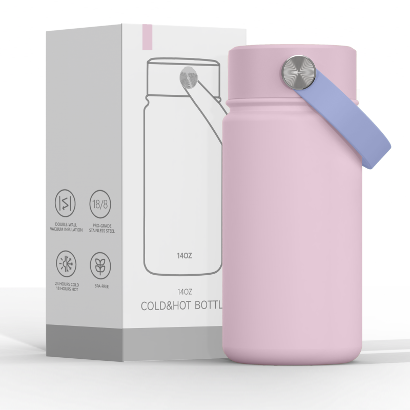New Lid BPA Free Double Wall Stainless Steel Insulated Vacuum Flask 14oz Kid Water Bottle for School
