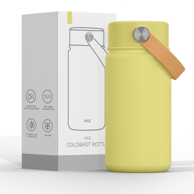 New Lid BPA Free Double Wall Stainless Steel Insulated Vacuum Flask 14oz Kid Water Bottle for School
