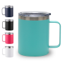 Custom Logo 12 OZ Coffee Mugs with Handle Double Wall Vacuum Tumbler Cup Black Powder Coated Water Bottles for Camping Tumbler