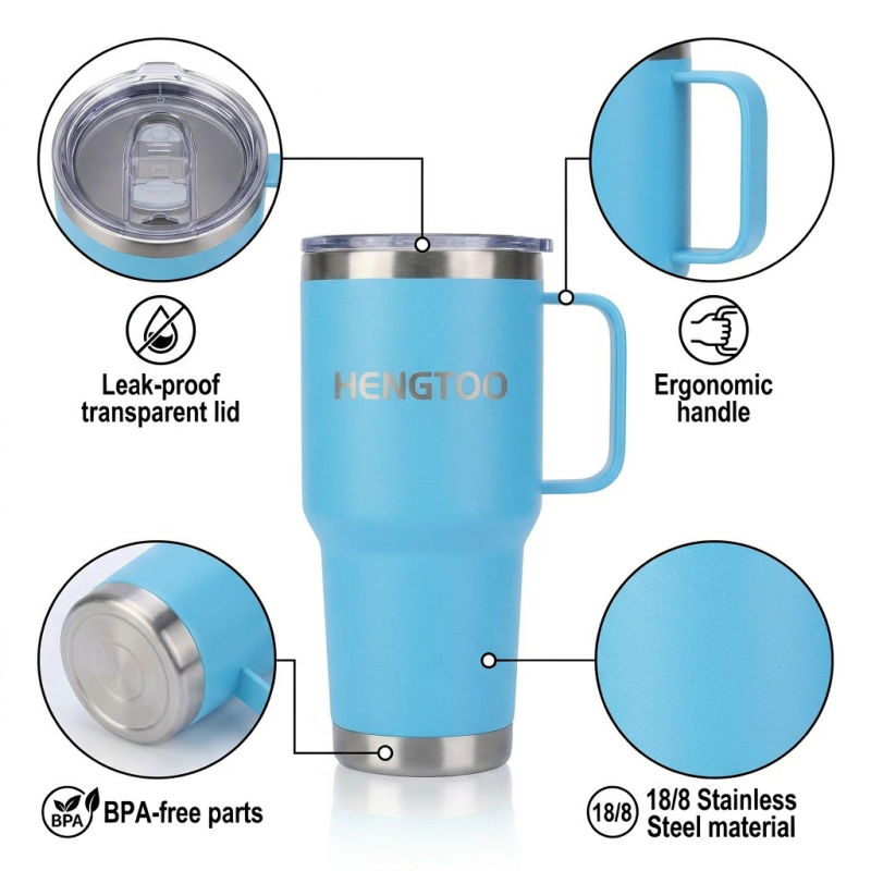 Wholesale 20oz 30oz Custom Logo 304 Stainless Steel Eco-Friendly Vacuum Insulated Tumbler with Handle and Lid