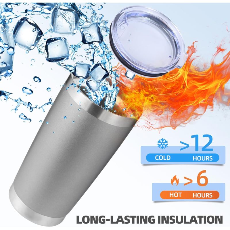 20oz Stainless Steel Travel Insulated Tumbler Straw Double Wall Insulated Iced Coffee Mug Hot Cold Drinks Fits Car Cup Holder