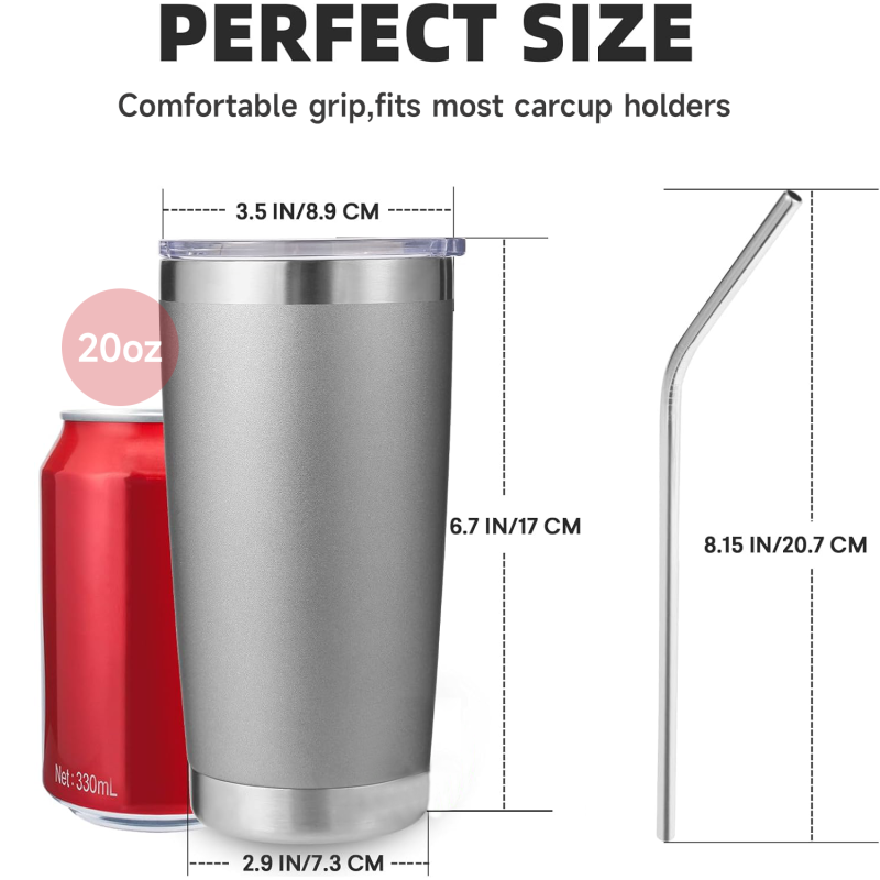 20oz Stainless Steel Travel Insulated Tumbler Straw Double Wall Insulated Iced Coffee Mug Hot Cold Drinks Fits Car Cup Holder