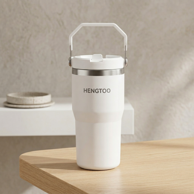 20oz Stainless Steel Thermos with Handle Lid Double Wall Vacuum Insulated Wide Mouth Powder Coated Durable for Office Home Use